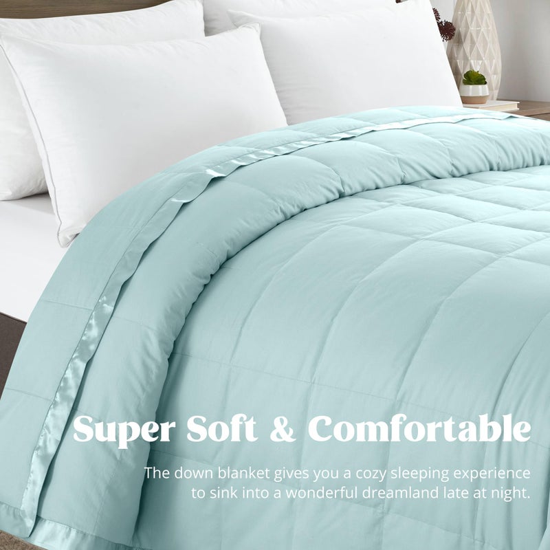 puredownÂ® Blankets King Size - Soft Lightweight Down Blanket for Bed, Cozy Warm Luxury Bed Blanket with Satin Trim, Blue (108"X90") - Image 3